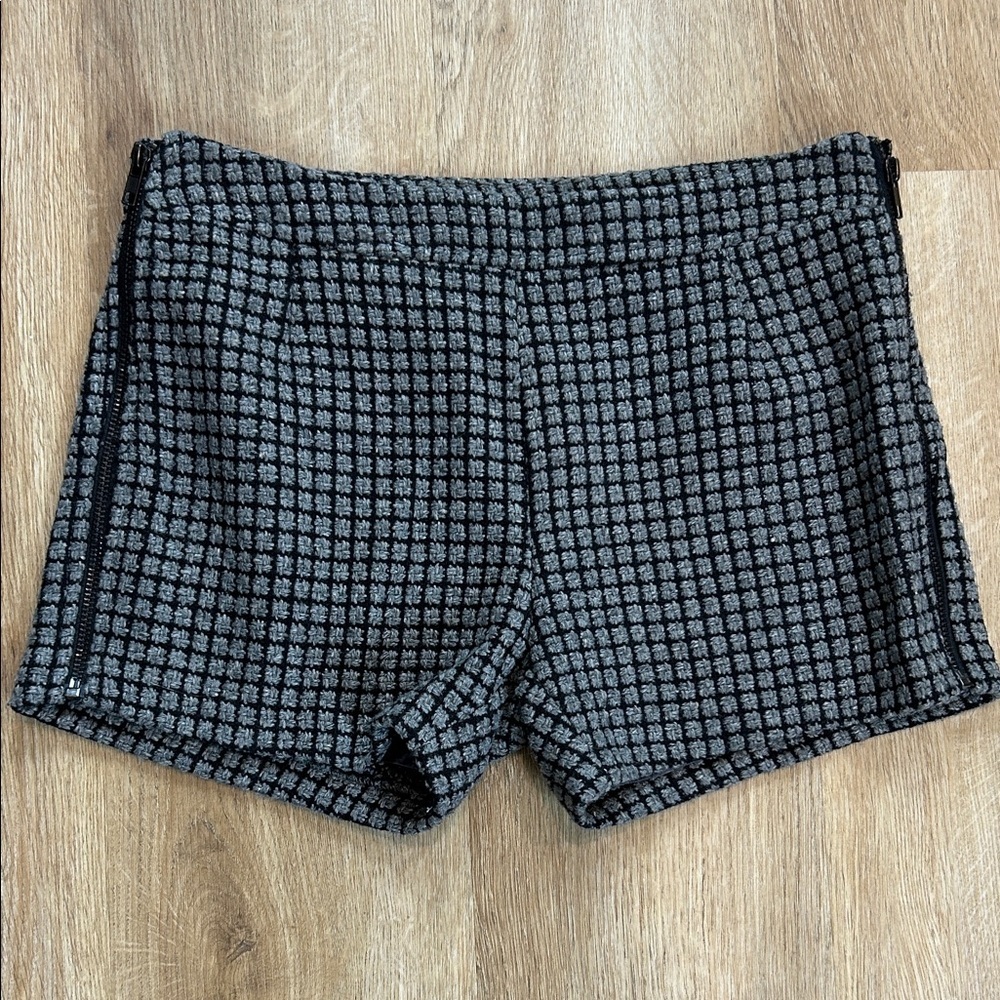 Esley High Waist Black and Gray Checkered Wool Lined Shorts
